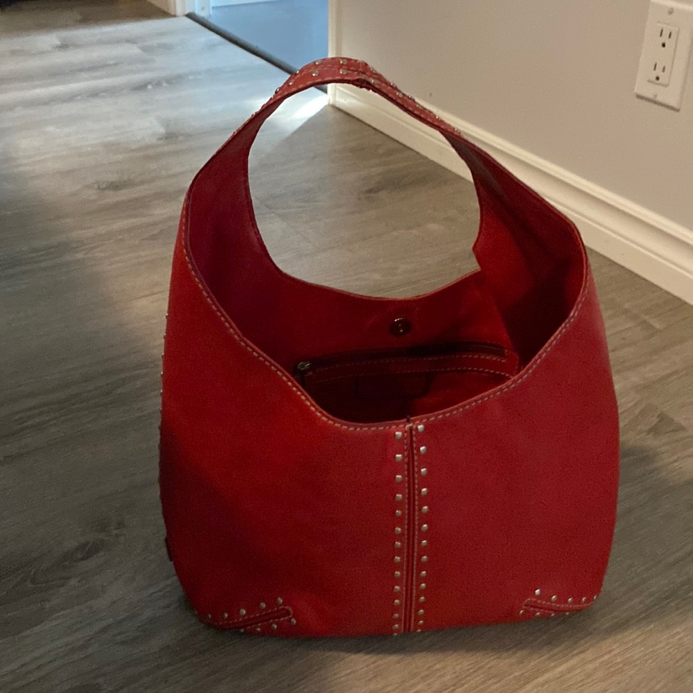 Michael Kors Astro Red Leather Silver Studded Purse Hobo Style Shoulder Bag